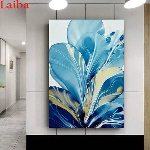 Blue Flower Big Leaf Splash Abstract diamond painting full drill square round diamond embroidery sale home decoration 2020 gift