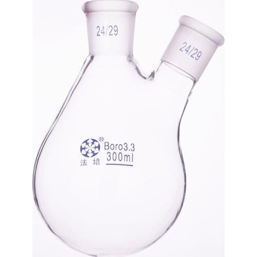 Flask eggplant shape,2 short necks standard grinding mouth,Capacity 150ml,joint 24/29,Oblique eggplant-shaped flask