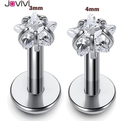 Jovivi 316L Stainless Steel&Cubic Zirconia Lip Ring Jewelry Earring Internally Threaded Star Stud Earrings Body Piercing Jewelry
