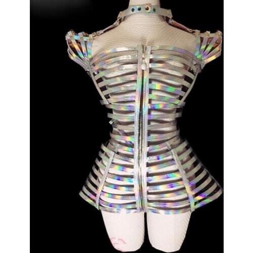 Team dance show DJ costume silver Laser mirror bodysuit sexy women Nightclub bar jumpsuit model catwalk stage wear