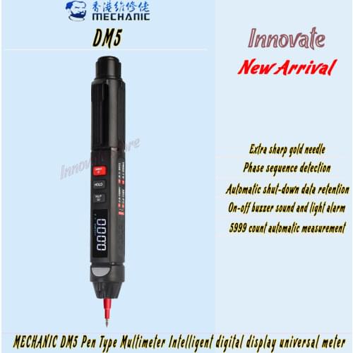 MECHANIC DM5 Mini Multimeter Pen Type Intelligent Anti-Burn DC AC Resistance Capacitance Phase Sequence Multi-Detection