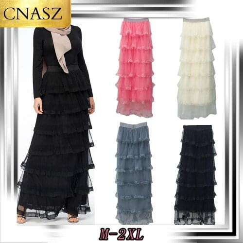 2019 Fashion Muslim Abaya Turkish Must-Have New Summer Elegant Mesh Mesh Gauze Cake Skirt Bangladesh Malaysia Moroccan Clothes