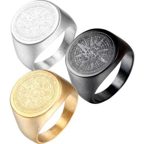 Compass World Map Gold Black Men Rings Punk Hip Hop Simple for Boyfriend Male Stainless Steel Jewelry Creativity Gift Wholesale