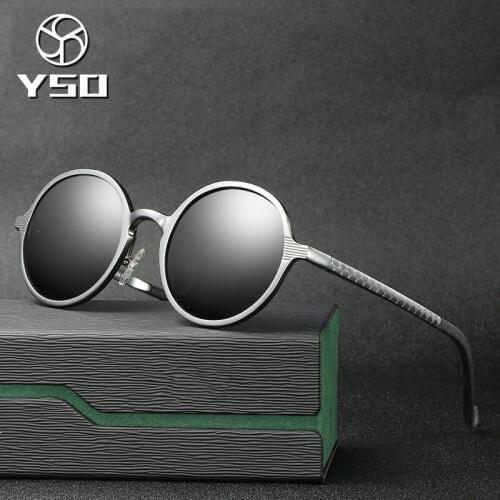 YSO Sunglasses Men Polarized UV400 Aluminium Magnesium Frame TAC Lens Sun Glasses Driving Glasses Round Accessory For Men 8552