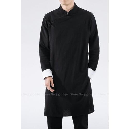 Men Chinese Traditional Cotton Linen Hanfu Shirts Qipao Tops Robe Tang Suit Kung Fu Tai Chi Uniform Set Japanese Casual Trousers