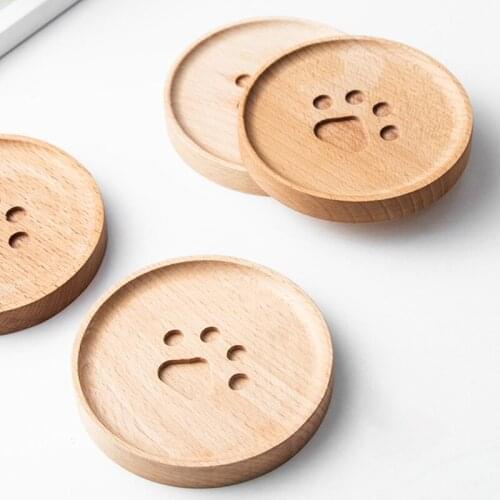 Drink Coasters 2Pcs Wooden Coasters Cup Mat Cute Round Mug Coaster Wood Decorative Placemat Table Mats Drink Coaster