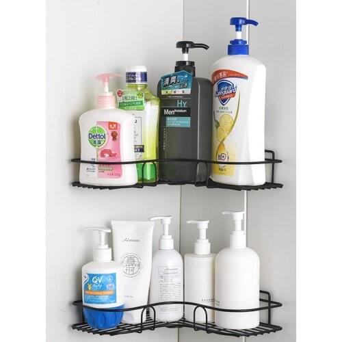 Bathroom Shelf Organizer Shower Storage Rack Black Corner Shelves Wall Mounted iron Toilet Shampoo Holder No Drill