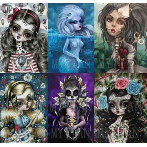 2019 Full Square/Round Drill 5D DIY Diamond Painting "Skull girl animal" Embroidery Cartoon Cross Stitch Mosaic Home Decor Gift