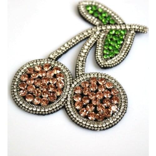 Sewing cherry rhinestone beaded Patches for clothes Sew on sequin patch badge Applique embroidered parches bordados para