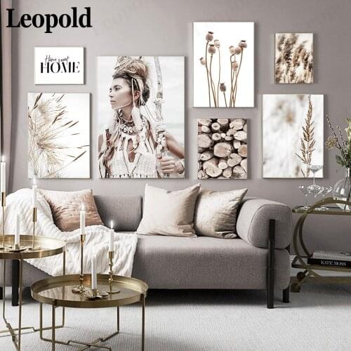 Simple Bohemian Canvas Poster Woman Wheat Hay Withered Ear Poster Print Natural Landscape Painting Bedroom Decoration