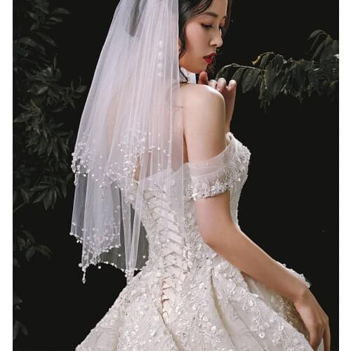 Luxury Wedding Veil With Crystal Edge Short Two Layers White Ivory Tulle Bridal Veil 2020