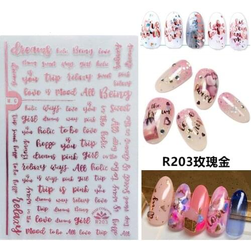3D Stickers for Nails Self-adhesive Design Rose Gold Cute Letter Nail Art Decorations Decals Foil Wrap Manicure Accessories