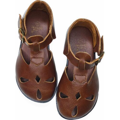 Cowhide Girls sandals Retro oil wax color Genuine Leather Baby Beach shoes kids Garden sandals Summer Childrens sandals 6T