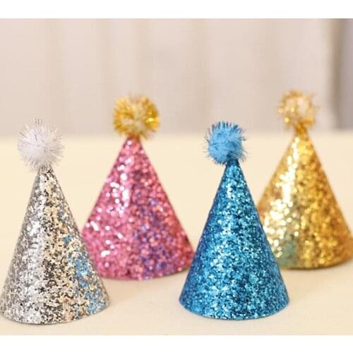 Gold Powder Pompon Ball Birthday Party Hats for Children Boy Girl Party Headwear Hair Accessories Halloween Christmas Xmas