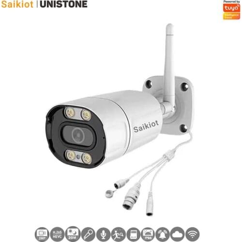 Saikiot Tuya Smart Camera 2MP 1080P Dual Light WiFi Outdoor IP67 Waterproof Bullet Security Camera for Smart Home