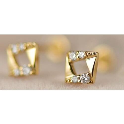 UBESTNICE Solid 18K Yellow Gold AU750 Geometric Diamonds Stud Earrings Fine Jewelry For Women Exquisite Small Advanced Lady