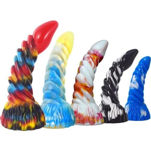 Screw Anal Plug Graffiti Colorful Dildo Female Masturbator Penis Fake Dick Liquid Silicone Suction Cup Big Butt Plug For Women