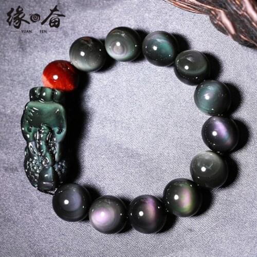 Bright natural Rainbow Obsidian for men and bracelet for fortune