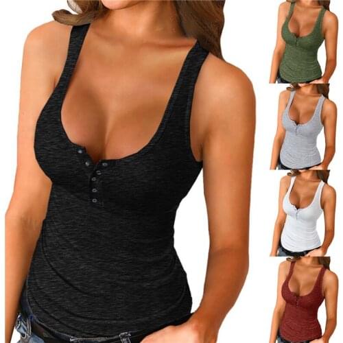 Women Summer Sexy Backless T Shirt Solid Color Ladies Black Casual Tops Sleeveless Button O Neck T Shirt