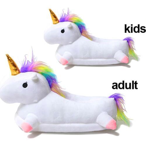 Winter warm Kids slippers unicorn plush slippers cartoon cute Baby cotton home shoes boys girls slippers White 28-42