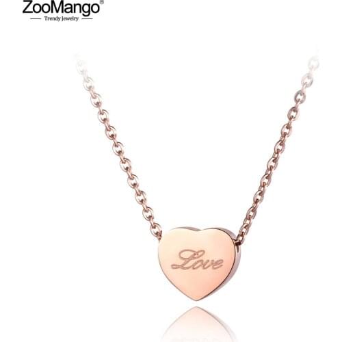 ZooMango Titanium Stainless Steel Love Heart Pendant Necklaces Jewelry Rose Gold Chain Chokers Necklace For Women Girls ZN19001