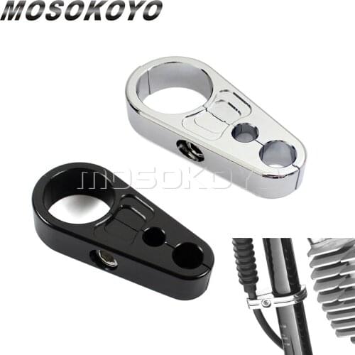 Black Chrome 1" Brake Clutch Throttle Cable Clamp Holder for Harley Cfe Racer Honda Suzuki Honda Aluminum 25mm Bar Clip Clamp