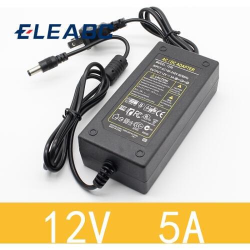 1pcs 12V5A New AC 100V-240V 60W Converter power Adapter DC12V 5A 2.1mm-2.5mm*5.0mm DC Plug Power Supply Adapter