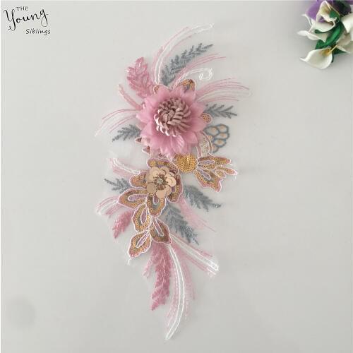 1 pcs 3D flower Embroidery Sewing Fashion Applique Lace collar Sequins Neckline DIY Trim Fabric Clothing Accessories Supplies