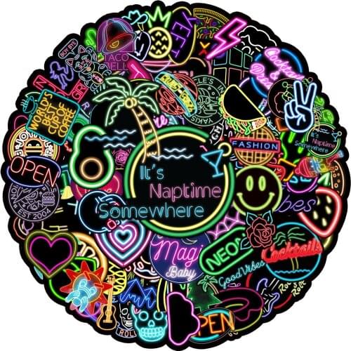 10 / 30 / 50pcs Popular Animation Neon Light Graffiti Decoration Luggage Compartment Waterproof Sticker Wholesale