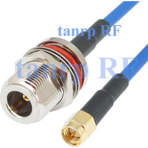 10pcs 15CM coax Flexible blue jacket jumper cable RG402 6inch N female jack with nut bulkhead to SMA male RF adapter connector
