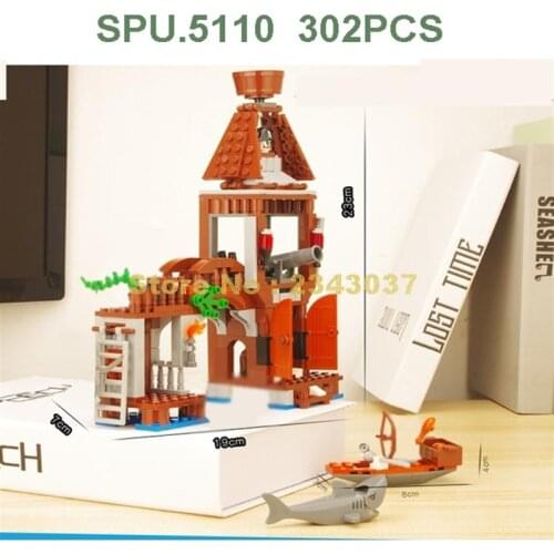 20909 302pcs Pirates Ship Water Urban Shark Boat Building Blocks 4 Dolls Toy