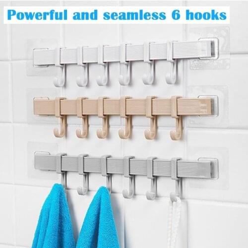 6 Rows Of Wall Hooks Self-adhesive Kitchen Bathroom Wall Suction Viscosity Door Hanger Hooks Clothes Coat Hooks Hanger Crochet