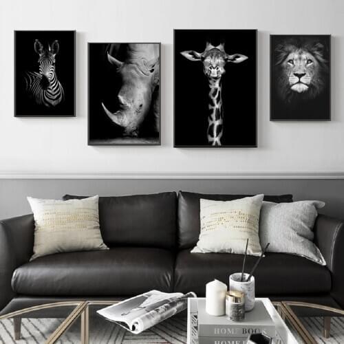 Africa Wildlife Animals Lion Giraffe Posters And Prints Black and White Wall Canvas Paintings Pictures Living Room Home Decor
