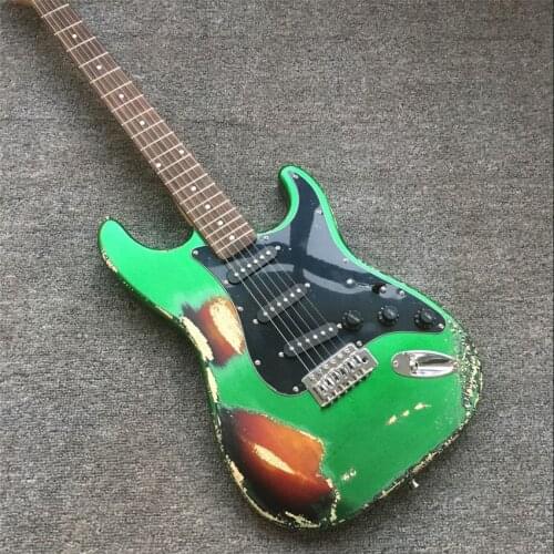 Antique electric guitar, metal green and black guard board, real photos, free shipping, can be modified and customized