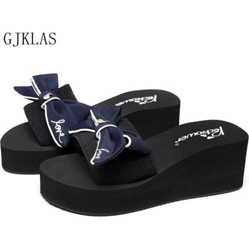 High Heel Slippers Women Summer Wedges Platform Sandals Big Bow Shoes Beach Sliders Shoes Women Outdoor Slippers Woman Shoes