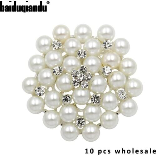 10 PCS Imitation Pearls and Crystal Flower Pins Wedding Bouquets Brooches