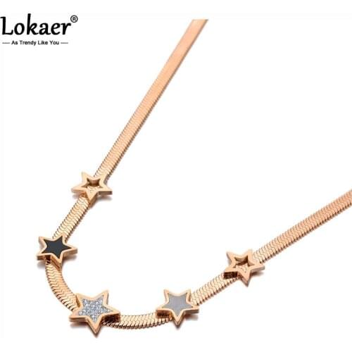 Lokaer Original Design Titanium Stainless Steel Lovely Star Charm Necklaces CZ Crystal Pendant Chain Jewelry For Women N20045