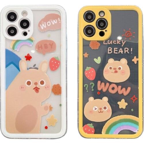 Cartoon Cola Bear Stickers Case for iPhone 12 Pro Max Back Phone Cover for 12 Mini 11 Pro Max X XS XR 8 7 Plus SE 2020 Capa