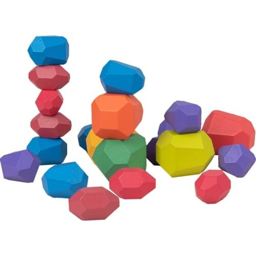 Dropshipping/Wholesale Childrens Wooden Toy Colored Stone Jenga Building Block Educational Toys Creative Nordic Style Stacking
