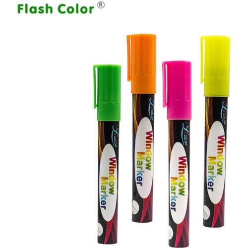 Flashcolor 4pcs/set 6mm Reversible Tip Highlighter Fluorescent Liquid Chalk Marker Pen for LED Writing fluorescent Board pen