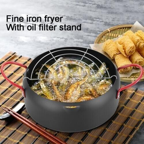 Stainless steel Tempura Deep Fryer Pot non stick frying pan hot soup ramen pot cooking pots japanese cookware kitchen utensils
