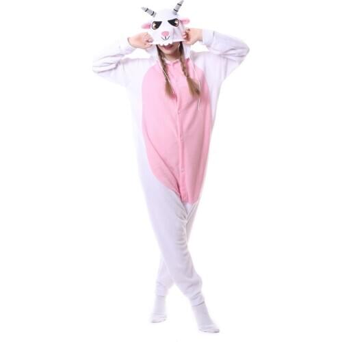 Kigurumi Adult Jumpsuit Unisex Goat Onesies Pyjamas Fleece White Sheep Pajamas Animal Cosplay Costumes Cartoon Sleepwear