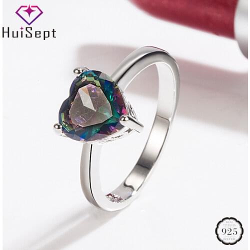 HuiSept Fashion 925 Silver Jewellery Ring Heart-shaped Topaz Gemstones Ornaments Rings for Female Wedding Party Gifts Wholesales