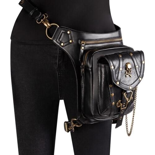 Steampunk Retro Leather Waist Bag Drop Leg Bag Packs Women Men Motorcycle Gothic Rivet Fanny Bag Pouch Shoulder Crossbody Bags