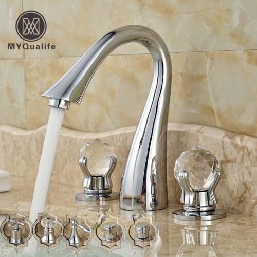 Deck Mount Widespread 3 Holes Basin Vessel Sink Faucet Dual Knob Bathroom Sink Mixer Taps Chrome Finish