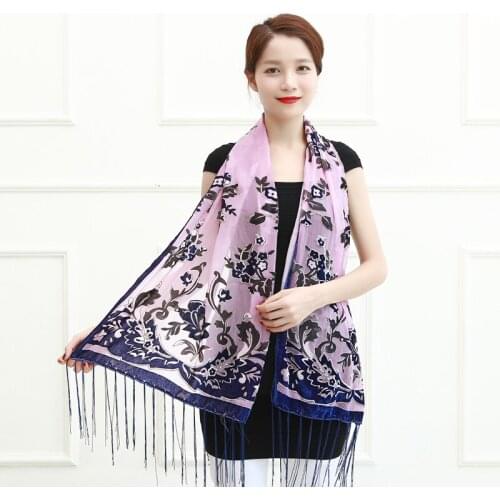 2017 Hot Purple Floral Velvet Scarf Women Winter Shawl Pashmina Fashion Long Wrap Dress Accessory Christmas Gift For Lovers
