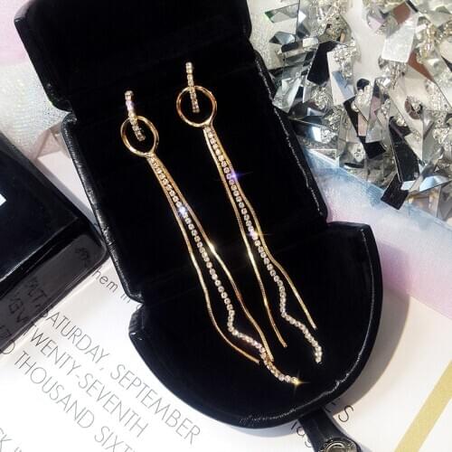 Hot Sale Earings Fashion Jewelry Multi-layer Chain Tassel Geometry Long Earrings Shining Rhinestone Earrings Womens Jewelry
