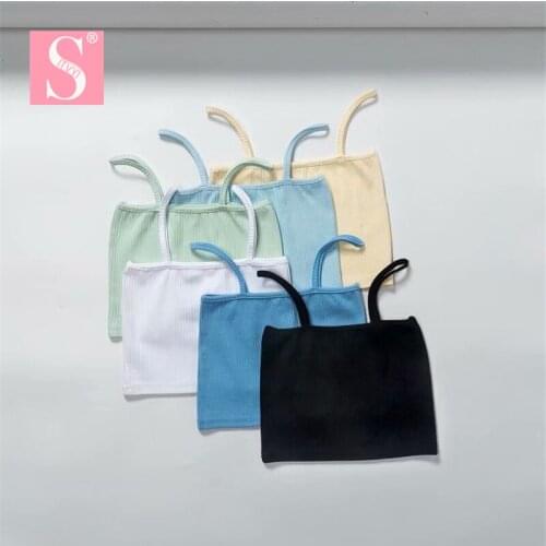 LUNDUNSHIJIA 2020 New Summer Women Sexy Camisole Top Ladies Fashion Ribbed Cotton Short Style Tube Tops Vests 6 Colors