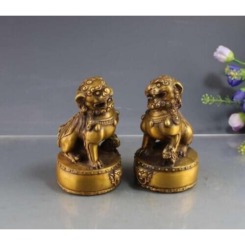 Copper Statue Brass lion ornament a pair of Beijing lion office home decoration
