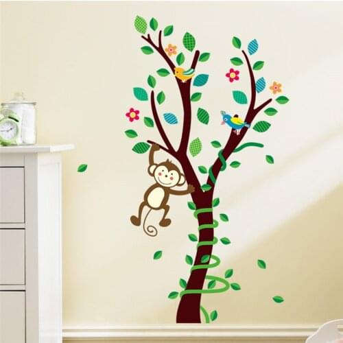 Cartoon animals monkey flower tree wall stickers DIY decoration wall decals kids nursery decoration poster